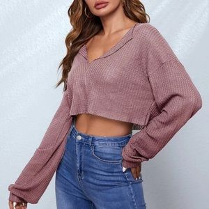 Drop Shoulder Waffle Knit Crop Tee